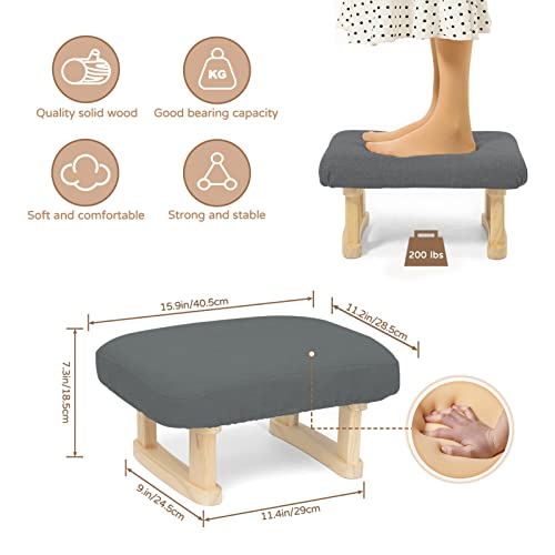 Flmoutn Wooden Foot Stool, 15 Inches Small Step Stool With Non-Slip Pad, Rectangular Sofa Footrest Soft Seat Pouf Ottoman For Living Room, Couch, Desk, Bedroom（Dark Grey） #TOP2