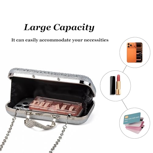 Image of Rhinestone Crystal Clutch Purse Sparkly Evening Bag with Chain