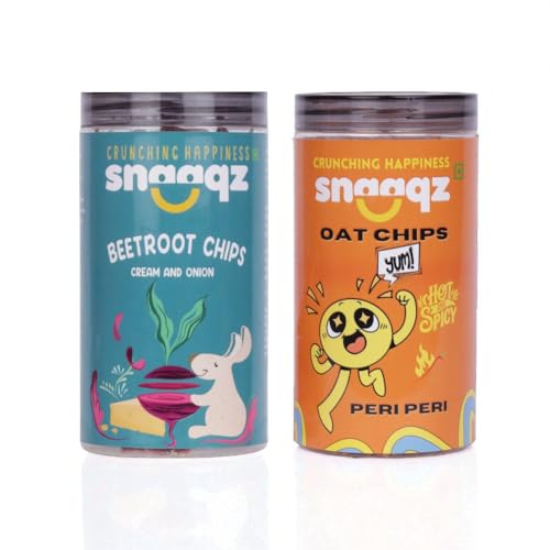 Image of Snaaqz Super Chips Combo (Beetroot, Peri Peri Oat) | Pack of 2 (150g each) | Healthy & Crunchy Baked Chips, High Protein, Gluten Free, Vegan, No Palm Oil, Low Calorie Snack