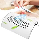 💅🏻 【Fácil de usar】: Más fácil de usar que los limpiadores de uñas tradicionales. Ponga su mano sobre él al clavar, encienda el interruptor, simplemente coloque su mano cerca del orificio del ventilador, el polvo se aspirará directamente, mantendrá el lugar de trabajo cómodo y limpio, y use el gel resultante no se contaminará con partículas de polvo de antemano Endurecimiento . Es una herramienta profesional indispensable para el arte de las uñas.