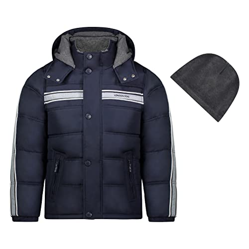 Image of LONDON FOG Boys' Toddler Color Blocked Winter Puffer Jacket with Hat