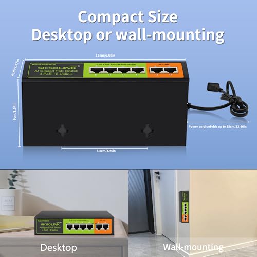 Image of 6-Port Gigabit PoE+ Switch, 4 PoE+ Ports & 2 Gigabit Uplink