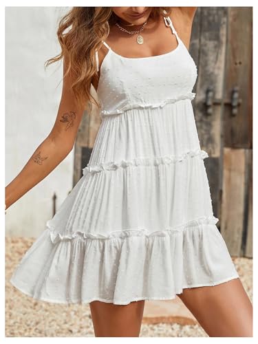 Image of MakeMeChic Women's Boho Mini Dress Summer Vacation Sundress Dots Sleeveless Cami Country Short Dress