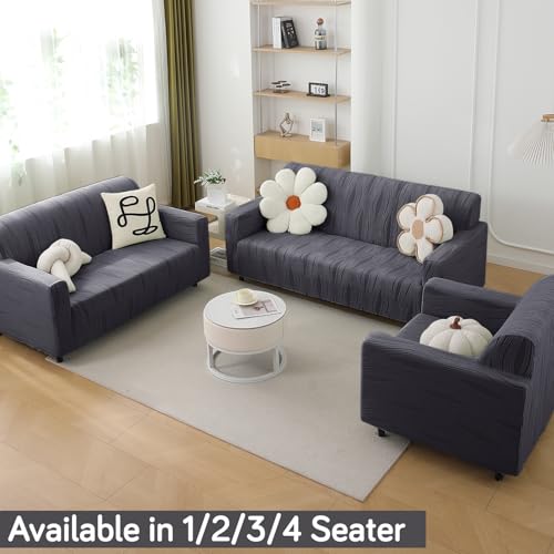 Image of HOKIPO 1 Seater Sofa Cover - 200 GSM Premium Jacquard Stretchable Fully Covered Slipcover,' Nestiva Series' Porpoise Grey (NEW2-AR-5307-GRY)