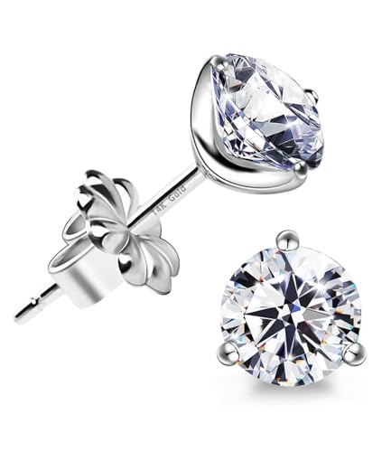 Pendientes de tuerca de plata chapada en oro de 18 quilates con circonita cúbica de corte brillante, 1,0 quilates, plata y circonita cúbica 'STUNNING FLAME'