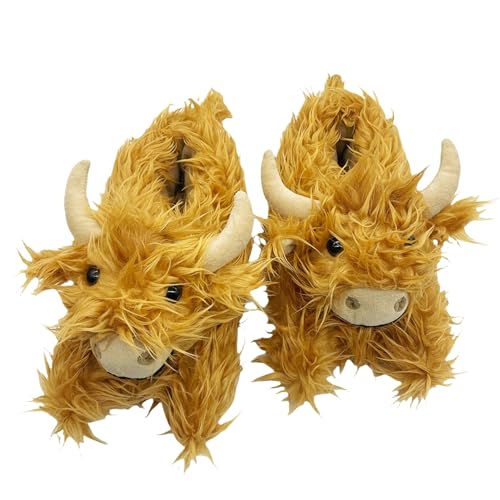 Highland Cow Slippers, Plush Slippers Men Women, Plush Scottish Cow Slippers,Soft Warm Non Slip Animal Slippers