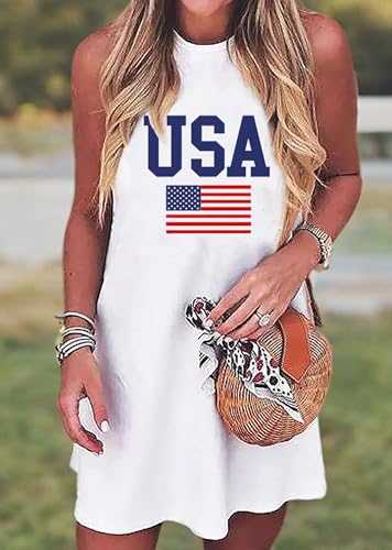Image of jusgai 250 Anniversary USA Dress for Women American Flag Tank Dresses 4th of July Patriotic Sundress