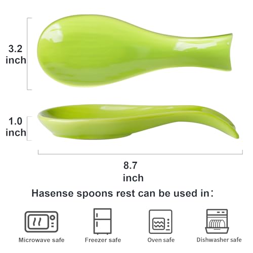 Image of Hasense Spoon Rest for Stove Top, Large Ceramic Spoon Holder for Kitchen Counter, Cooking Utensil Rest for Spatula Ladle and Tong, Utensil Rest for Home and Coffee Bar, Housewarming Gift, Green