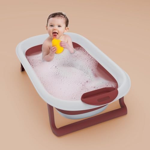 Image of StarAndDaisy Baby Bath Tub for 0 to 5 Years /Foldable Bath Tub for Kids 0-3 Years with Space Saving, Newborn Baby Folding Bathing Tub Girls & Boys with Soap Tray, Easy to Store (BT - Brown)
