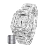 Halukakah Men's Watch - The King - Platinum Plated, 40MM Square Dial, Iced Out Wristband, Comes in Giftbox,Gift for Men Son Husband