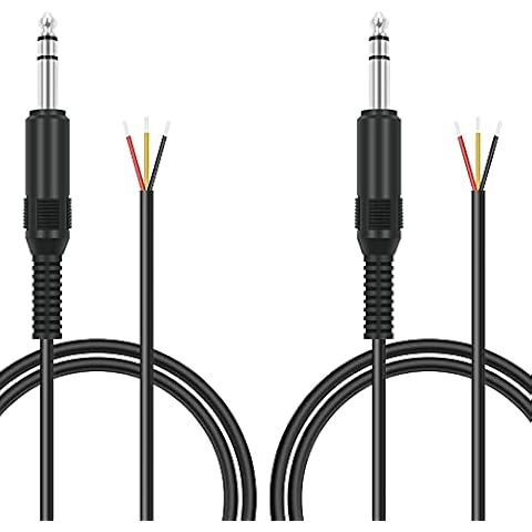 Bolvek 2 Stück 0,9 m 6,35 mm TRS Stereo Stecker Adapter Stecker Stecker auf blankes Draht Open End Audio Kabel für Mikrofon Lautsprecher Cover