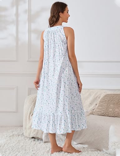 Image of MZROCR Cotton Nightgowns for Women Soft Sleeveless Night Gown for Adult Women Ruffle Sleepwear