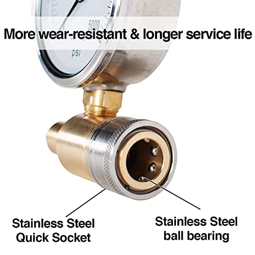 Yamatic Pressure Gauge Kit For Pressure Washer 3/8 Inch Quick Connect Power Washer Gauge 5000 Psi #TOP4