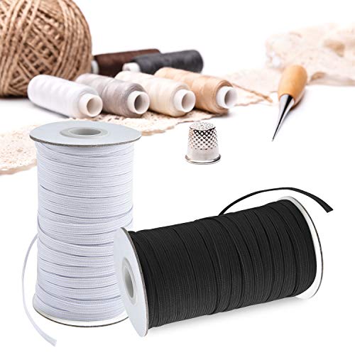 Coopay 160 Yards Length 1/8" Width Elastic Cord Elastic Bands Elastic Rope Heavy Stretch Elastic Spool Knit For Sewing, 2 Rolls, 80 Yards/Roll (Black And White, 1/8 Inch) #TOP6