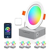 Smart Recessed Lighting, 4 inch 6 Pack RGB LED Recessed Light IC Rated ETL, 10W 800LM Downlight with