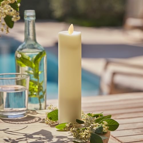 Image of Luminara Outdoor Slim Pillar Flameless LED Candle, Ivory 2 inch x 8.5 inch, Moving Flame Weather Resistant Timer Ready Battery Operated Safe Melted Edge