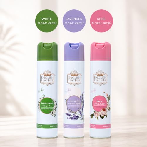Image of Next Care English Leather Air Freshener Spray 220ml Each | Long Lasting Room Freshener for Home, Office & Car | Odour Eliminator (Lavender, Rose & White Floral)