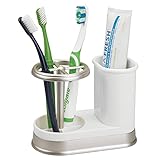 mDesign Decorative Bathroom Dental Storage Organizer Holder Stand for Electric Spin Toothbrush/Toothpaste - Compact Design for Countertop and Vanity, Holds 4 Standard Brushes - White/Matte Satin
