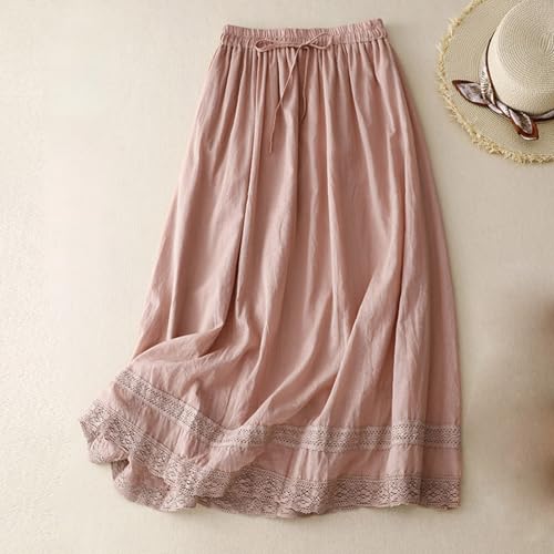 Flowy Cotton Linen Skirt for Women High Waist Drawstring Maxi Skirts Lightweight Casual Boho Skirt Clothes4