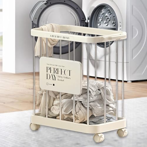 Panier à linge avec roulettes pivotantes et bac de rangement en PP rigide - 6