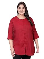 Indietoga Women's Plus Size Casual Cotton Linen Tunics (P1000-1278_Maroon Solid_7XL)