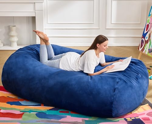 Image of Hobestluk 6FT Bean Bag Chair Large Beanbag Lounger with Removable Cover Adult Bean Bag Chair with Portable Handle Desgin for Living Room Bedroom (Blue, 6FT)