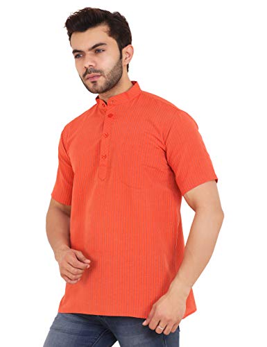 Image of LATEST CHIKAN Men's Cotton Regular Striped Short Kurta Half Sleeves - NP-SK-PNT