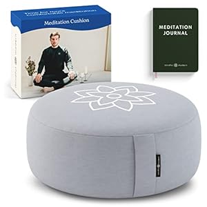 Mindful & Modern Large Meditation Cushion for Zafu Yoga – Meditation Pillow for Sitting on the Floor – Buckwheat Hull Filled Yoga Cushion with Removable, Washable 100% Cotton Cover and Carry Handle