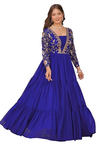 Image of FOXDX Womens Faux Georgette Sequence Embroidered Ankle Length Anarkali Gown for Women| Festival | Trending |