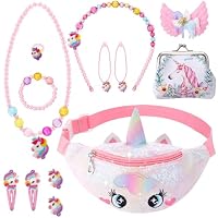 Yamitora Einhorn Geschenke für Mädchen 2 3 4 5 6 Jahre Einhorn Bauchtasche Schmuckset Einhor Spielzeug ab 3 Jahre Mädchen Kinderschmuck Set Gürteltasche Kinder