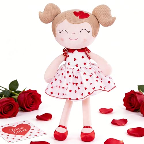 Gloveleya Baby Doll Valentines Day Gifts I Love You Gifts Soft Toy Plush Dolls Red Flocking Heart Girl - image 6