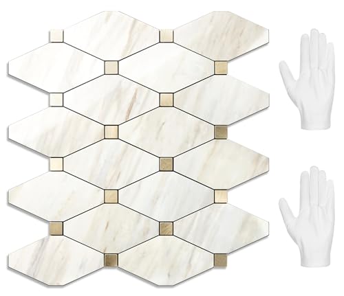 STICKGOO 10 Sheets Peel and Stick Backsplash, Polished Eurasia Biege Marble Look Kitchen Backsplash, Glossy Waterproof Stick on Backsplash for Kitchen Wall, Bathroom