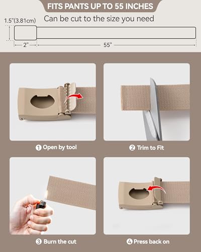 Image of Mile High Life Stretch Canvas Belt for Men, Golf Casual Elastic Web Belt, Top Military Buckle, Adjustable Cut to Fit
