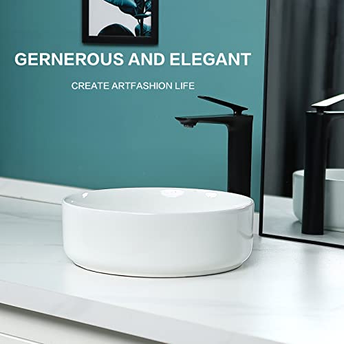 Davivy 14'' Round Vessel Sink With Pop Up Drain,Bathroom Vessel Sinks,Bathroom Sinks Above Counter,Ceramic Vessel Sink,Round Bathroom Sink,Counter Top Sink,White Vessel Sink For Bathrooms #TOP6