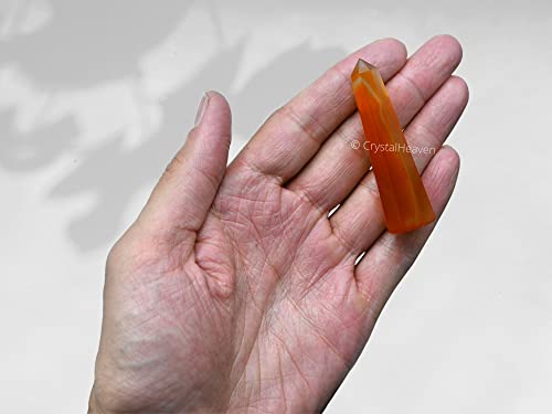 Image of Crystal Heaven Certified Carnelian Onyx Crystal Tower Obelisk Point for Chakra, Healing and Balancing - AAA Grade Original Certified Gemstone Agate for Reiki Meditation Yoga Spiritual (3-4 Inches)