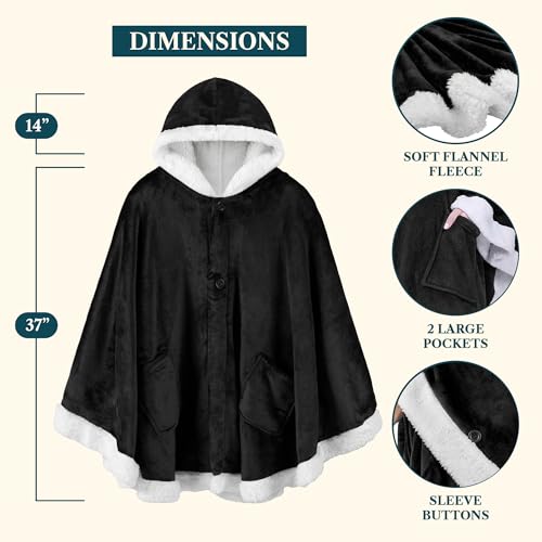PAVILIA Angel Wrap Kapuzendecke,Poncho-Decke mit flauschigem Plüsch-Sherpa-Futter,tragbare Decke Überwurf Geschenk mit Kapuze Taschen… – Ansicht 3