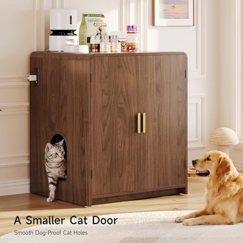 Image of ONBRILL 35 inch Cat Litter Box Enclosure for Self Cleaning Litter Box, Walnut