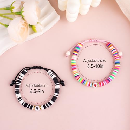 Image of First Day of School Mommy and Me Matching Bracelet Set kindergarden Pre-K Back to School Gifts Adjustable Heart Clay Bead Jewelry for Mother Daughter Dad Son