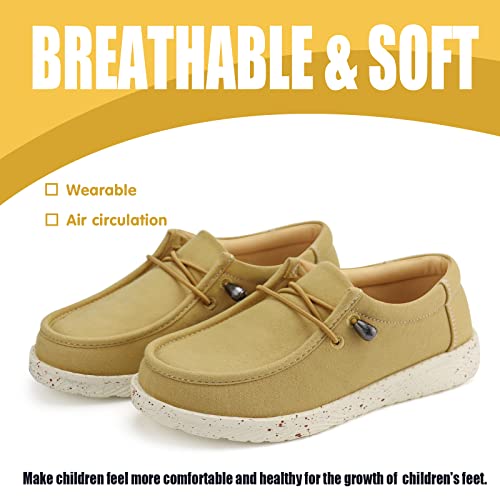 Firelli Kids Loafers Boys Girls Canvas Walking Shoes School Shoes(Tan,5) #TOP3