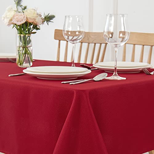 Image of maxmill Textured Rectangle Tablecloth, Wrinkle Free Spill Proof, Soft Jacquard Table Cloth for Buffet Banquet Parties Event Holiday Dinner, Indoor and Outdoor Use, 60 x 84 Inch Red