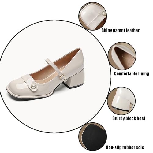 Women's Patent Leather Pearl Monk Strap Chunky Heel Mary Janes Fashion Square Toe Ankle Strap Mid Block Heel Business Formal Pumps Grace Wedding Prom Party Dress Shoes3