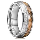 King Will Mens Wedding Band 8mm Tungsten Rings for Men Silver Meteorite Whisky Wood Guitar String Inlay Size 7-14丨Nature Collection 13