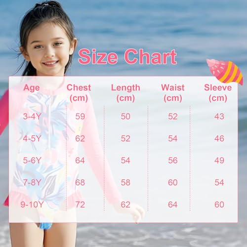 Image of Kids Girls Swimsuit Long Sleeve One Piece Swimwear Zipper Bathing Suit UV Protection Rash Guard Swimming