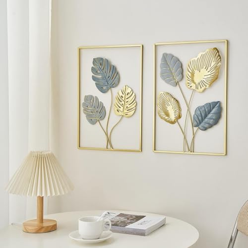Image of Framing Hub Metal Wall Art Decor for Living Room, Monstera Leaves Wall Home Decor, Room Decor Wall Sculptures Hanging Decorations for Bedroom, Bathroom, Office Decor (Size 12x18 Inch)