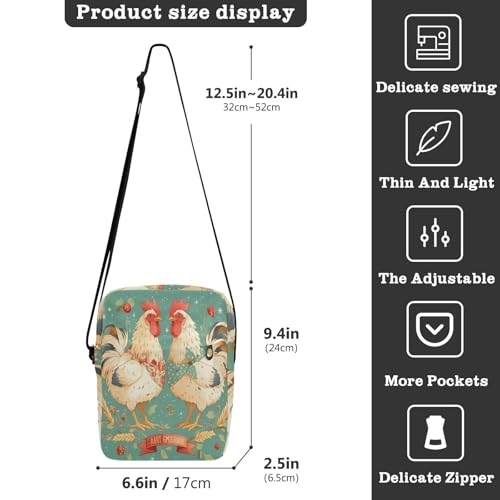 Rural Cute Roosters cute messenger bag mens shoulder bags crossbody Shoulder Handbag Adjustable Strap for work outdoor sports3