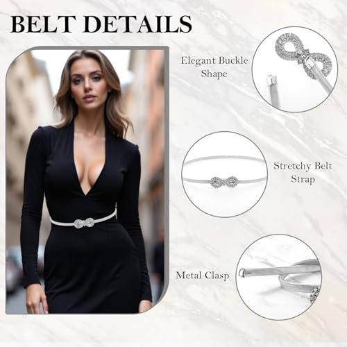 Gold Belts for Women, Rhinestone Chain Belt Elastic Skinny Waist Belt Fashion Crystal Rope Belt3