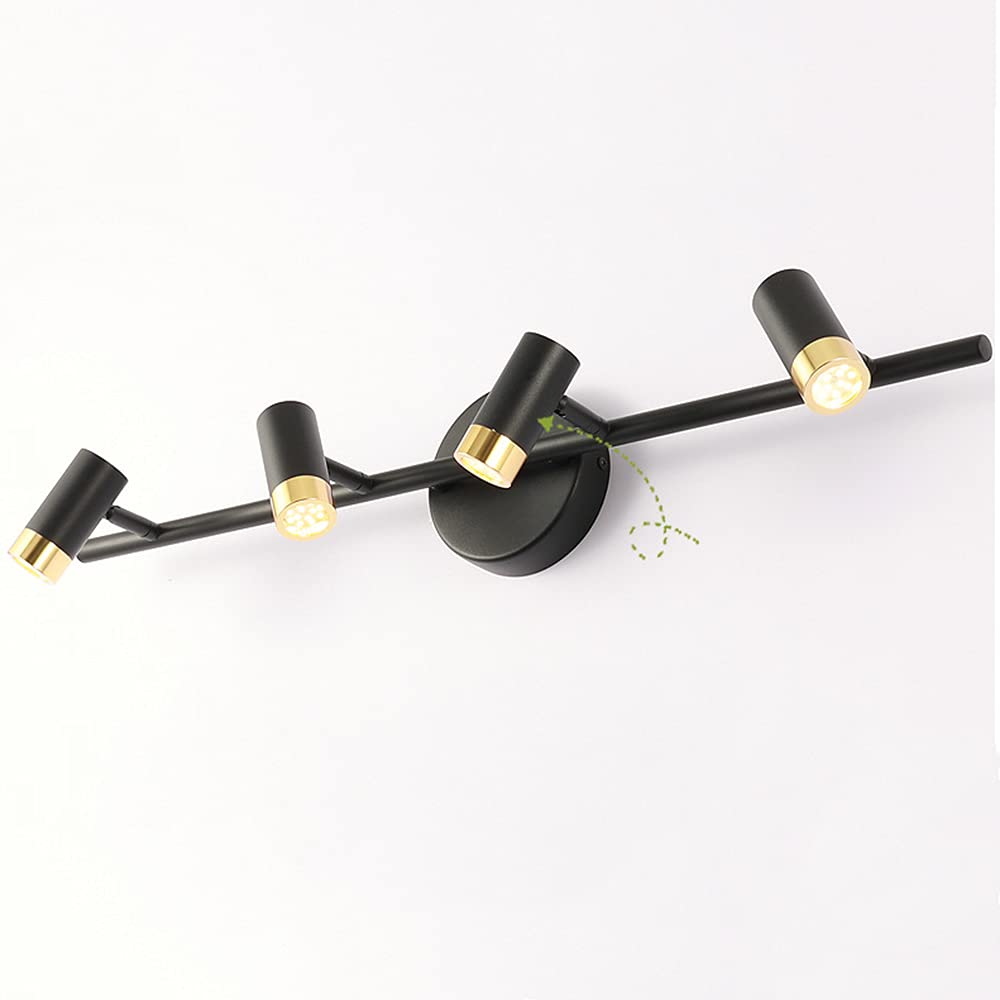 Reflektory sufitowe, lampy ścienne z 4 żarówkami LED MR11, idealne do makijażu nad lustrem, w stylu wiejskim lub studyjnym, czarna matowa (żarówka nie jest dołączona).