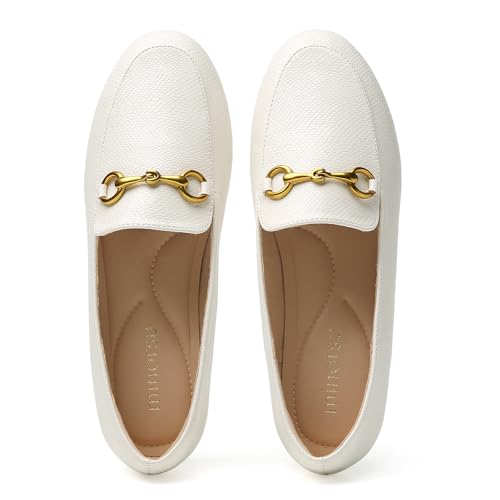 Image of Minorsu Buckle Loafers for Women Slip On Round Toe Dress Flats Business Casual Work Driving Shoes