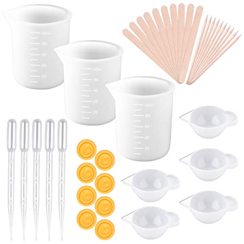 KONUNUS - Tazas medidoras de silicona para resina de 100 ml para mezclar tazas de resina con varillas de mezcla y pipeta para moldes de resina epoxi