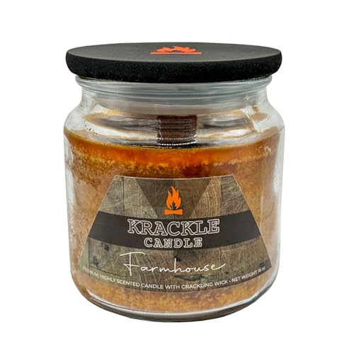 Image of Krackle Candle | Farmhouse | 16 oz Scented Candle with Natural Crackling Wooden Wick | Poured in the USA | Rosehips, Apples & Cinnamon Spice Fragrance